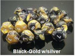 7 Dice Set - Gemini Black-Gold With Silver - Boardlandia