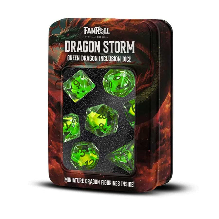 Fanroll - Dragon Storm - Inclusion Resin Dice Set - Green Dragon