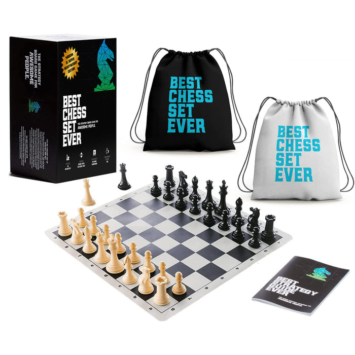 Best Chess Set Ever XL - Quadruple Weight 4X Modern Style Pieces & Double-Sided Black/Green Silicone Board