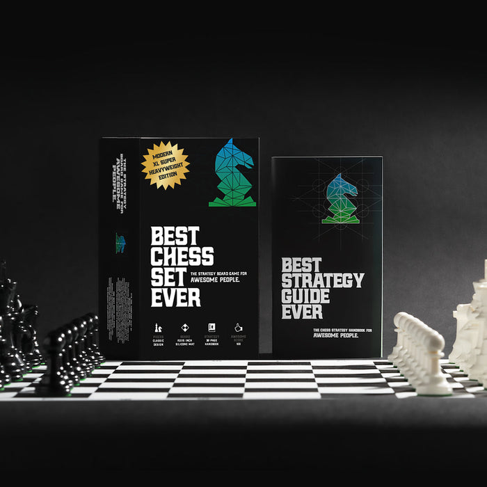 Best Chess Set Ever XL - Quadruple Weight 4X Modern Style Pieces & Double-Sided Black/Green Silicone Board