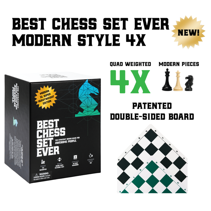 Best Chess Set Ever XL - Quadruple Weight 4X Modern Style Pieces & Double-Sided Black/Green Silicone Board - Dent and Ding