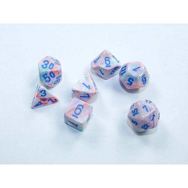 7ct  Mini-Polyhedral Dice Set - Festive Pop Art With Blue