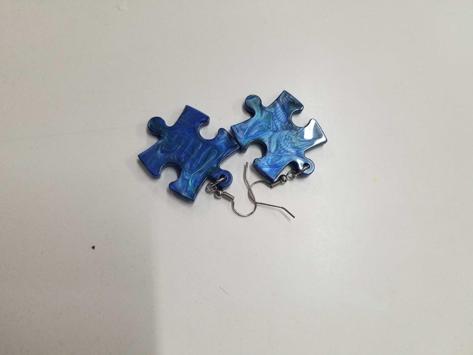 Puzzle Piece Jewelry - Blue Lustrous Earring Pair - Boardlandia
