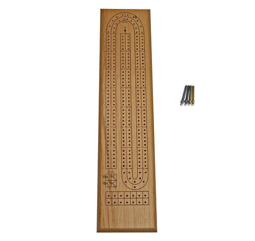 Classic Cribbage Set ‚ Solid Oak Wood Continuous 2 Track Board with Metal Pegs (1012) - Boardlandia