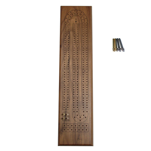 Classic Cribbage Set ‚ Solid Walnut Wood Continuous 2 Track Board with Metal Pegs (1022) - Boardlandia