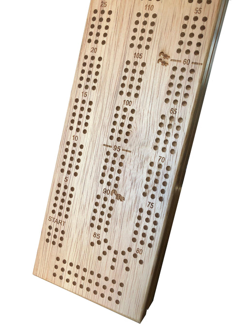 Cabinet Cribbage Set with Skunks- Solid Wood Continuous 3 Track Board with Easy Grip Pegs, Cards and Storage Area - Boardlandia