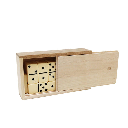 Double 6 Ivory Color Dominoes with Black Dots in Maple Wood Case (Made in USA) (9400) - Boardlandia