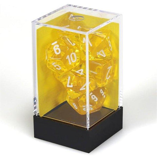 7ct Set Translucent Mini-Polyhedral Yellow/White Dice - Boardlandia