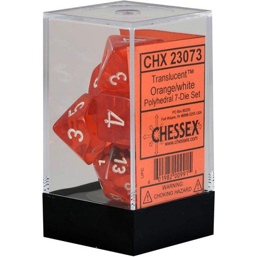 7ct Set Translucent Mini-Polyhedral Orange/White Dice - Boardlandia