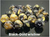 D6-- 12Mm Gemini Dice Black-Gold With Silver; 36Ct - Boardlandia