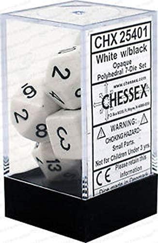 Opaque Polyhedral White/black 7-Die Set - Boardlandia