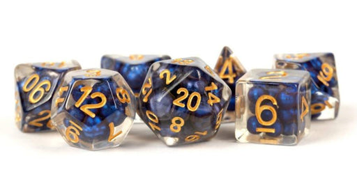 7 Count Dice Poly Set: Resin Pearl Royal Blue with Gold - Boardlandia