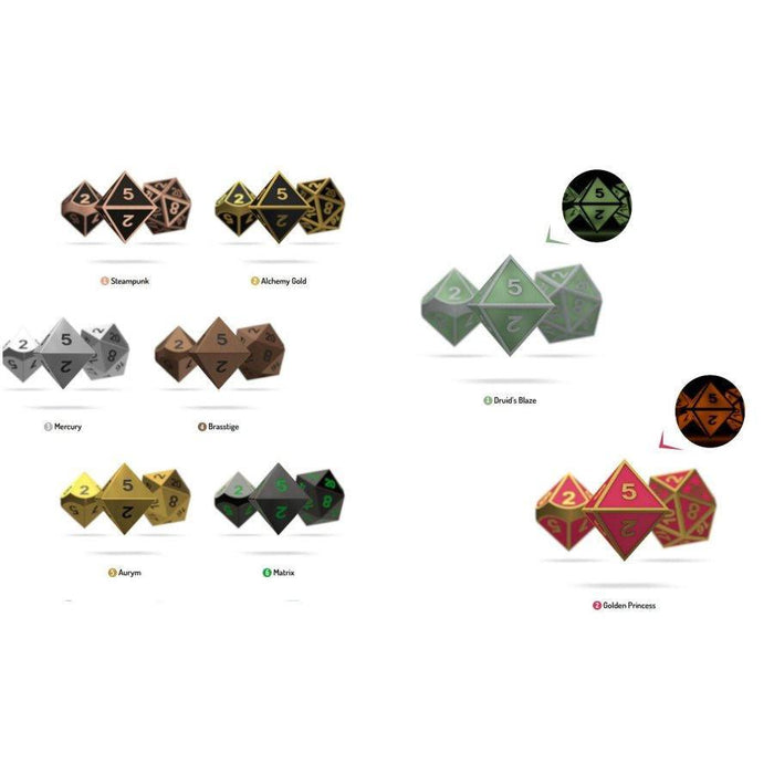 Oakie Doakie Dice - Polyhedral RPG Set - Mercury (Metal) - Boardlandia