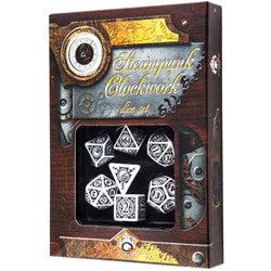 Steampunk Clockwork Dice Set (7) - White And Black - Boardlandia