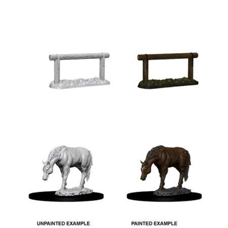 WizKids Deep Cuts Unpainted Miniatures - Horse and Hitch - Boardlandia