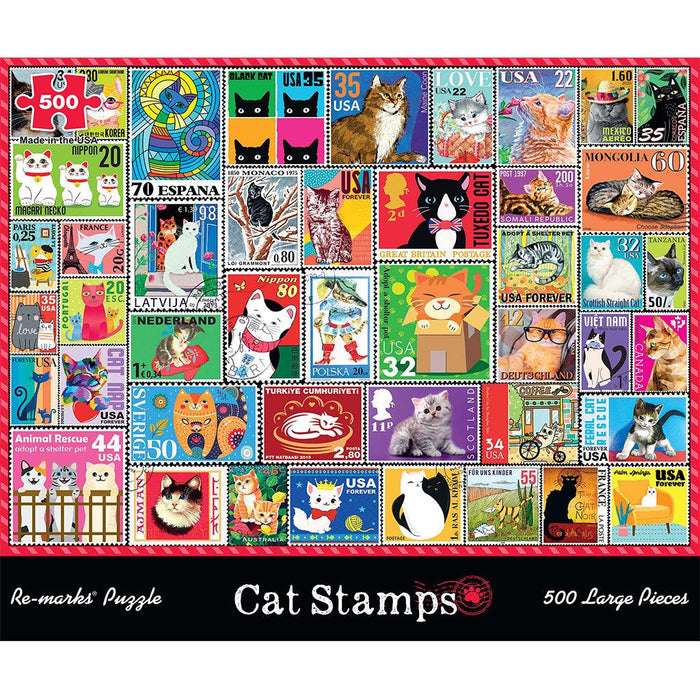 500 Piece Cat Stamp Puzzle - Boardlandia