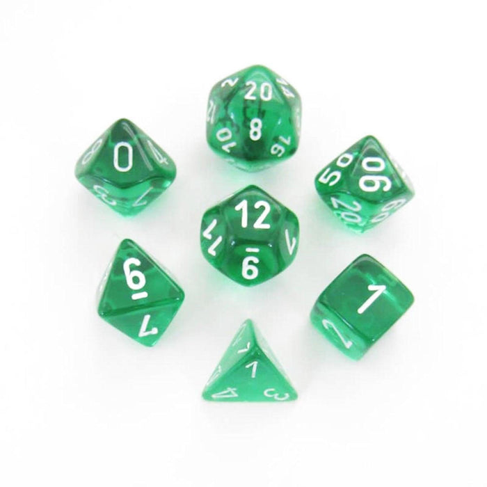 7ct Set Translucent Mini-Polyhedral Green/White Dice - Boardlandia