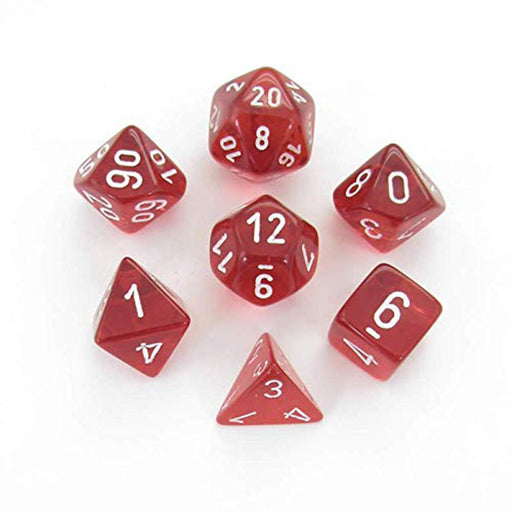 7ct Set Translucent Mini-Polyhedral Red/White Dice - Boardlandia