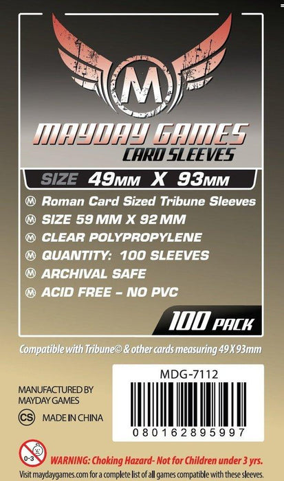 Mayday Games Roman Card Sized Tribune Sleeves Size 49X93Mm - 100 Ct. (7112) - Boardlandia