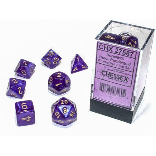 Borealis Luminary - Royal Purple/Gold - 7ct Polyhedral Dice Set - Boardlandia