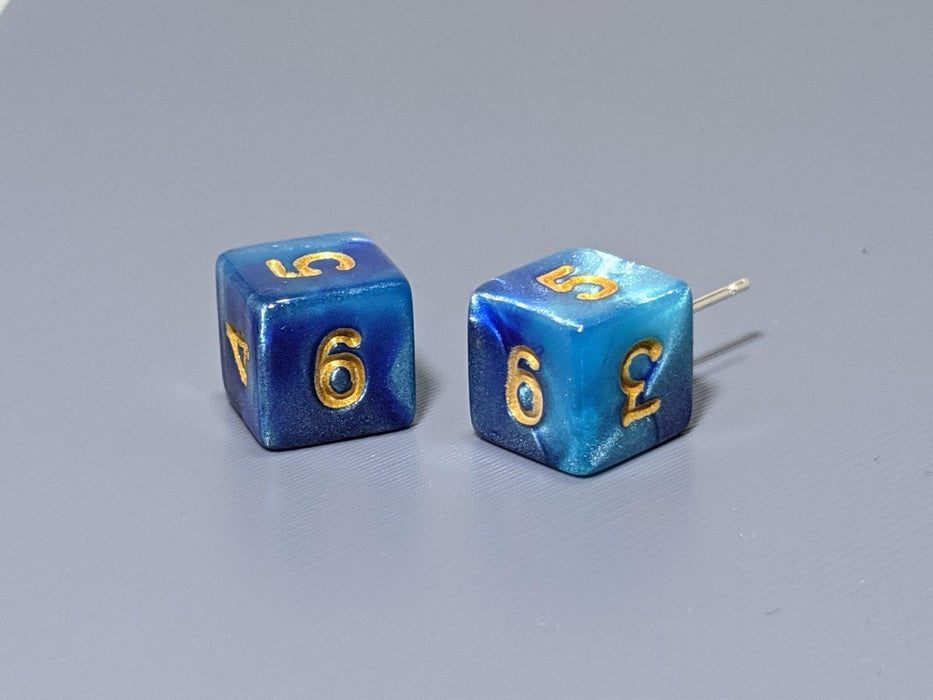 Mini Dice Earrings: D6 Posts (Numbers) - Blue - Boardlandia