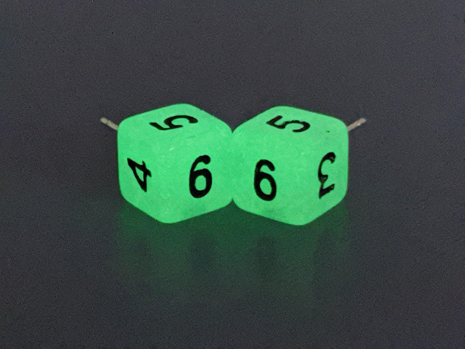 Mini Dice Earrings: D6 Posts (Numbers) - Glow in the Dark (White) - Boardlandia