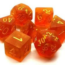 Old School 7 Piece DnD RPG Dice Set: Infused - Frosted Firefly - Orange w/ Gold - Boardlandia
