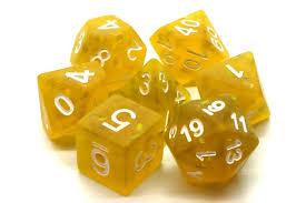 Old School 7 Piece DnD RPG Dice Set - Infused - Frosted Firefly - Yellow w/ White - Boardlandia