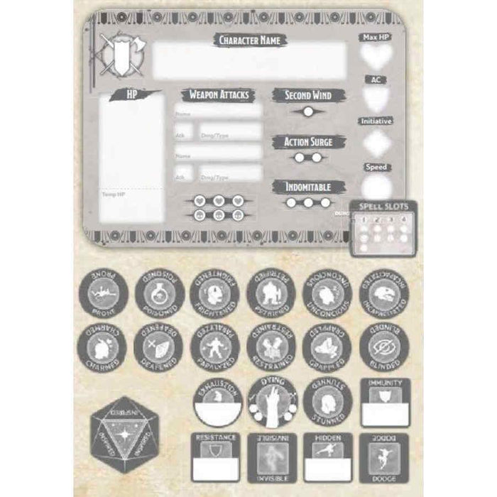 Dungeons & Dragons Token Set: Fighter (Player Board and 22 Tokens) - Boardlandia