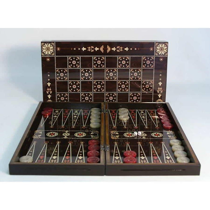 Backgammon - Flowered Decoupage Backgammon with Chessboard Back, 19" - Boardlandia