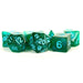 7 Count Dice Poly Set 16mm: Stardust Green w/ Blue Numbers - Boardlandia