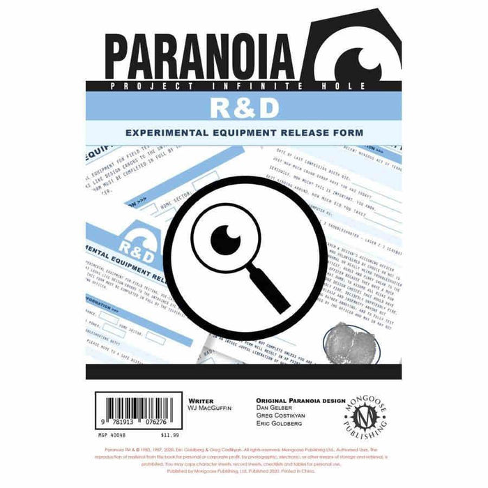 Paranoia RPG - Research and Design Experimental Equipment Release Forms - Boardlandia