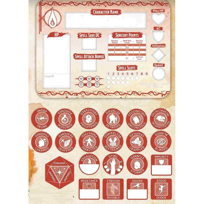 Dungeons & Dragons Token Set: Sorcerer (Player Board and 22 Tokens) - Boardlandia