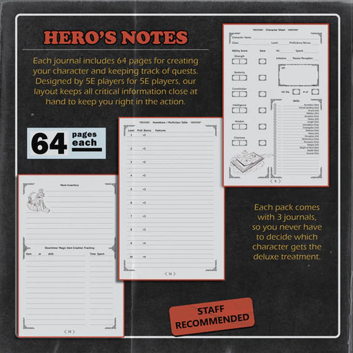 Dungeon Notes Hero's Journals 3 Pack - Orange - Boardlandia