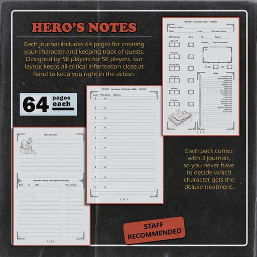 Dungeon Notes Hero's Journals 3 Pack - Red - Boardlandia